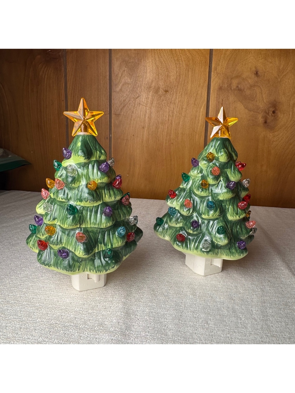 Vintage Ceramic Christmas Tree Night Lights Set of 2 Plug In Holiday Decor - Picture 2 of 7